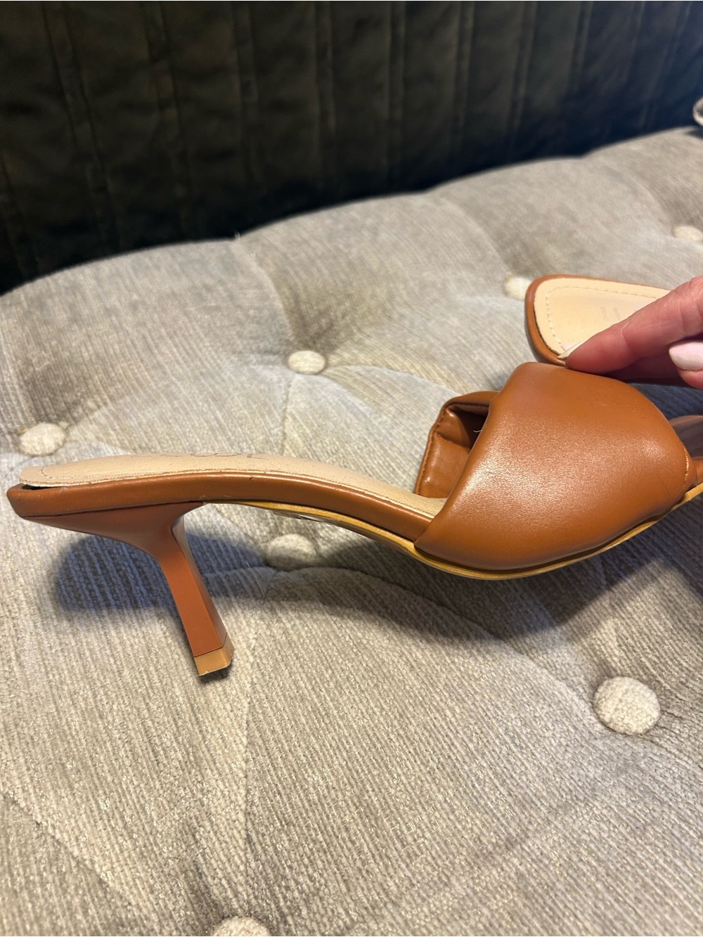 Women's Leather Slide Sandal Mule in Cognac Brown